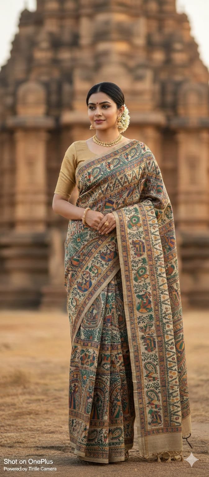 handwoven Madhubani handpainted pure  Tussar silk sarees